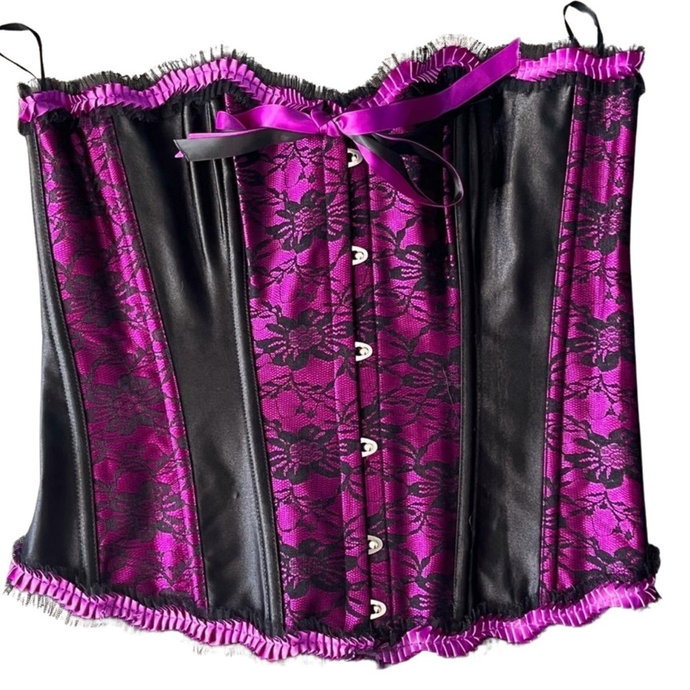Living Dead Souls Fuchsia Pink Black Lace Corset XXL Goth Punk